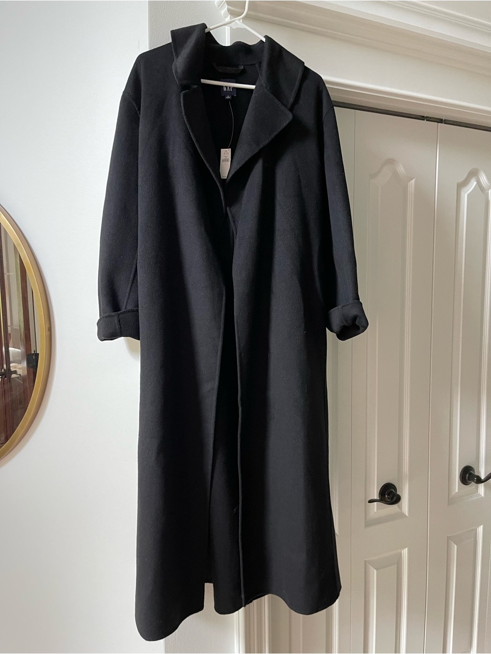 Gap Long Black Wool Blend Trench Coat